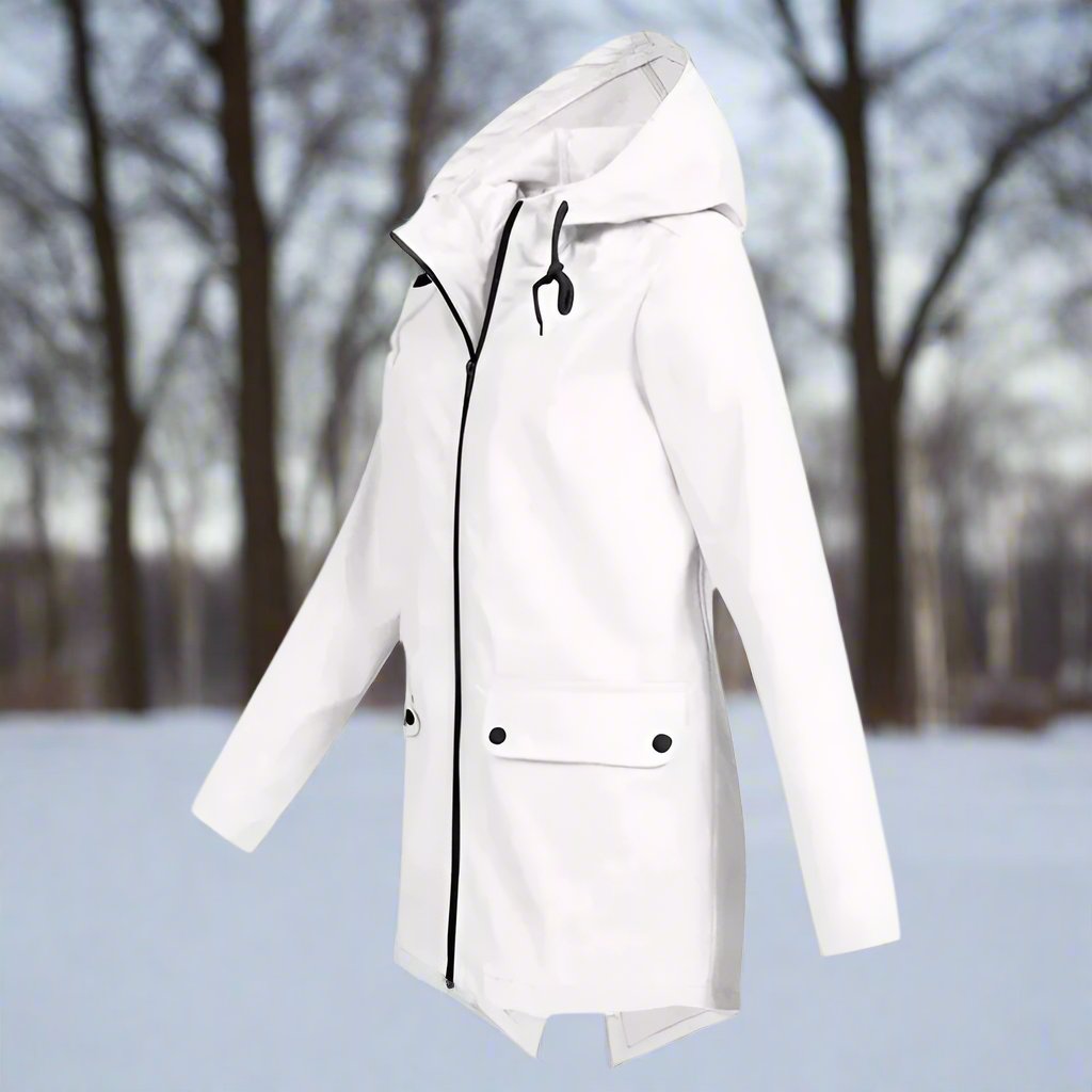 WW | Hooded Raincoat - Thigh-Length Zip Front Raincoat