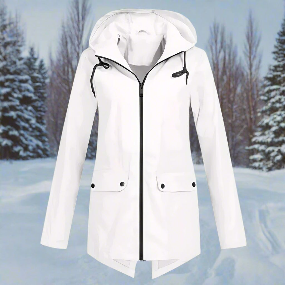 WW | Hooded Raincoat - Thigh-Length Zip Front Raincoat