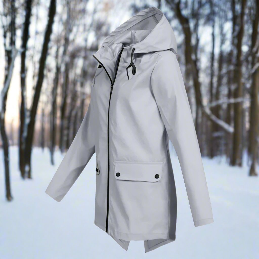 WW | Hooded Raincoat - Thigh-Length Zip Front Raincoat
