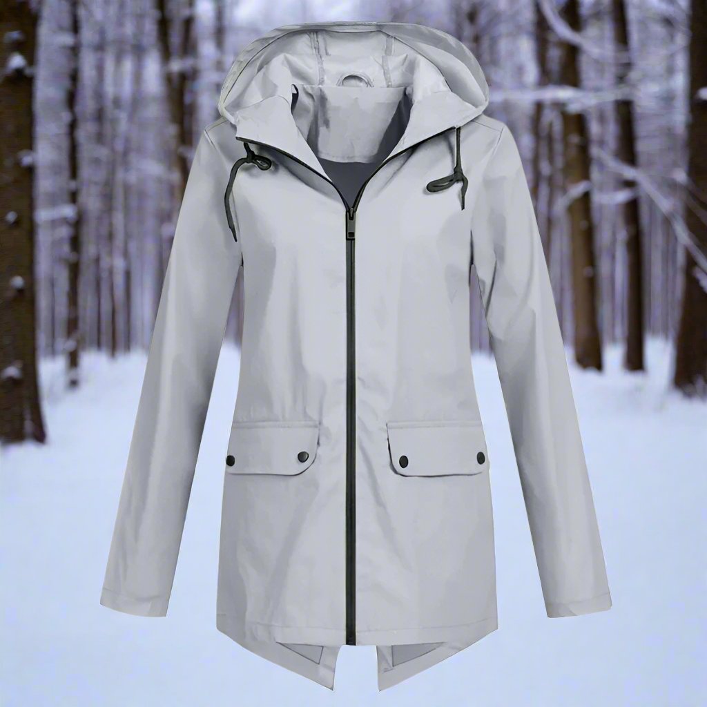 WW | Hooded Raincoat - Thigh-Length Zip Front Raincoat