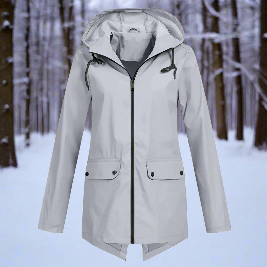 WW | Hooded Raincoat - Thigh-Length Zip Front Raincoat