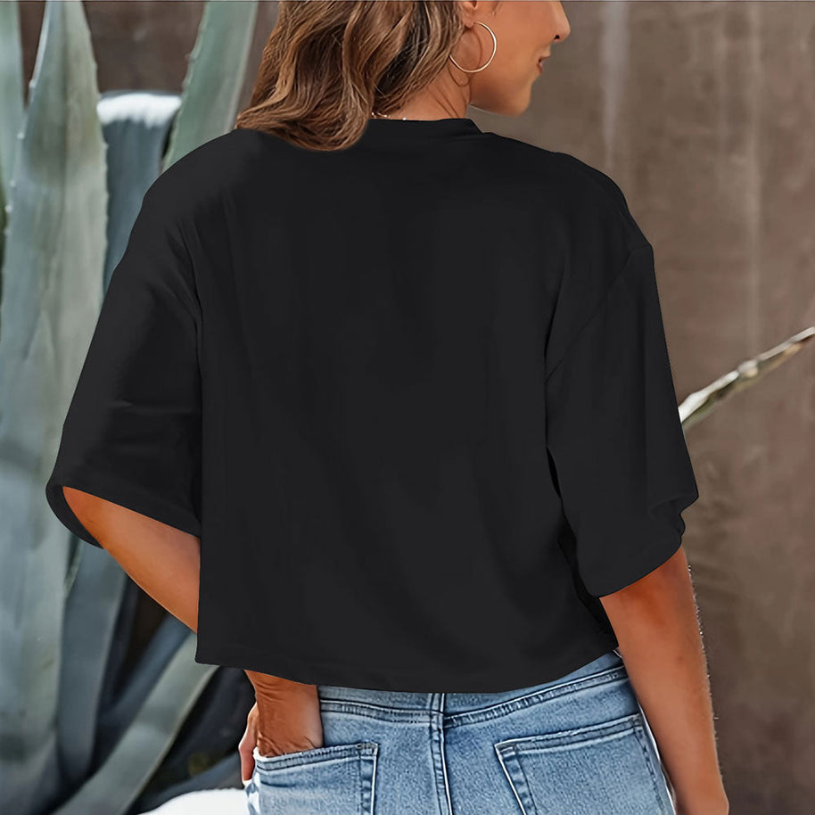 WW | Lässiges, einfarbiges, kurzes T-Shirt mit Rundhalsausschnitt für Damen