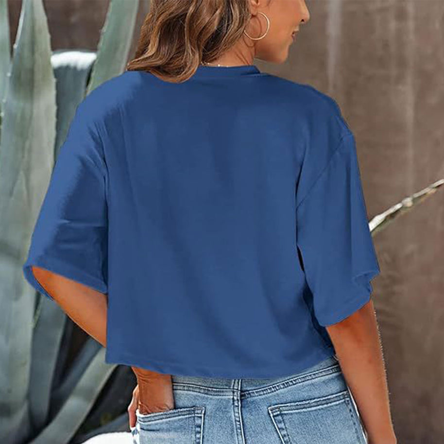 WW | Lässiges, einfarbiges, kurzes T-Shirt mit Rundhalsausschnitt für Damen