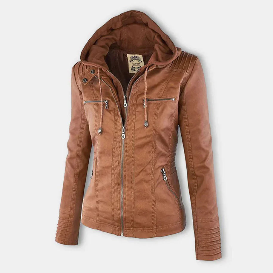 WW | Elegantes Motorradjacke Mit Kapuze Aus Hochwertigem Leder