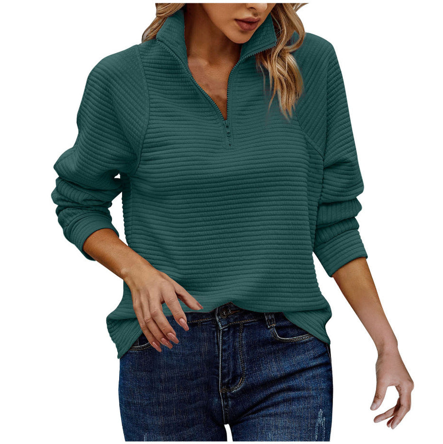 WW - Geripptes Viertel-Reißverschluss-Pullover-Sweater