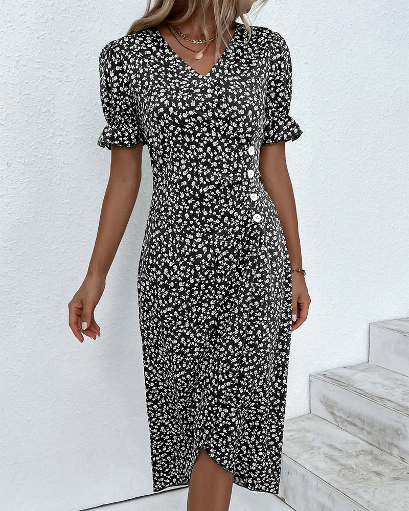 WW - Florales Kleid mit V-Ausschnitt