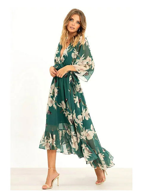 WW | 3/4 Arm V-Ausschnitt Maxikleid für Eleganz