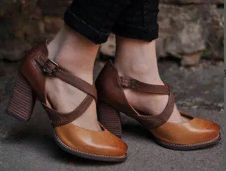 WW | Hellbraune Sommer Leder High Heels