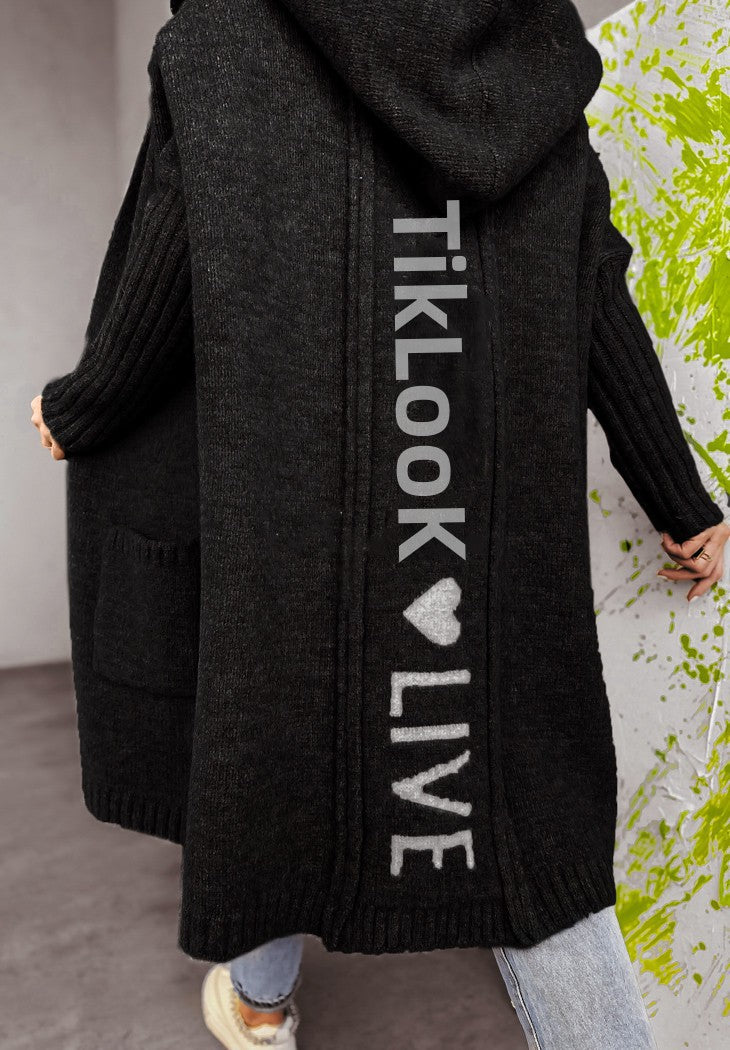 Damen Strickjacke mit Kapuze und innovativem Schriftzug WW