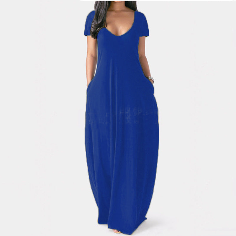 WW | U-Ausschnitt Kurzarm Lockere Passform Maxikleid