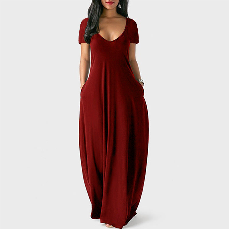WW | U-Ausschnitt Kurzarm Lockere Passform Maxikleid