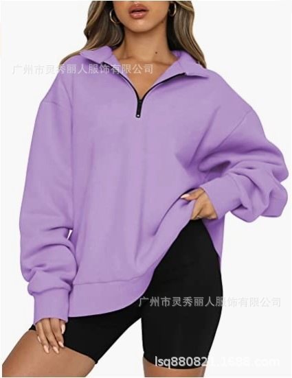 Damen Sportlicher Sweater mit Halbreißverschluss und oversized Passform WW