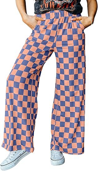 Damen Karierte Palazzo-Hose mit elastischem Bund und praktischen Seitentaschen WW
