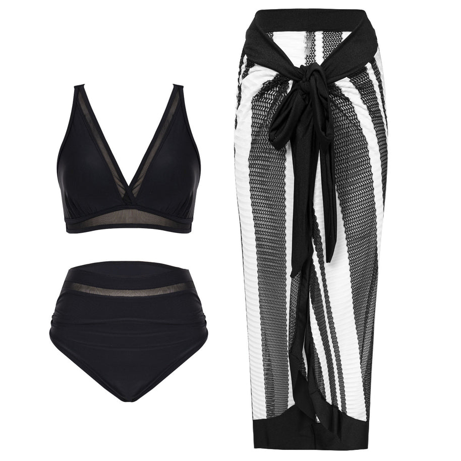Damen Bikini-Set mit hohem Bund und transparenter Detailverarbeitung WW