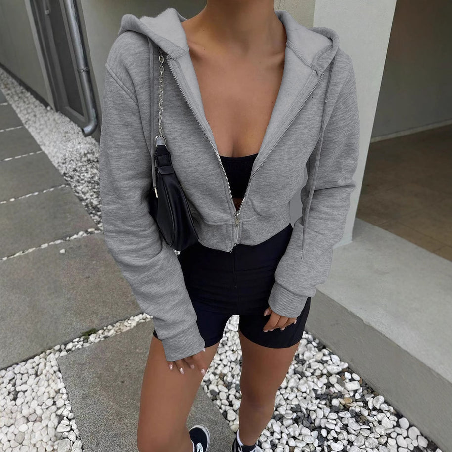 Damen cropped Hoodie mit Reißverschluss und lässigem Schnitt WW