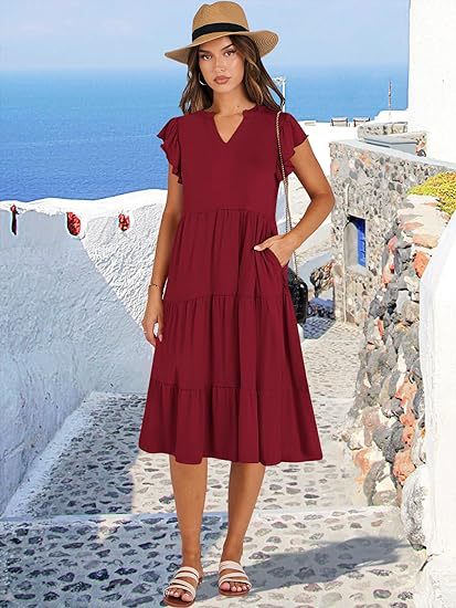 Damen Freizeit-Maxikleid mit überraschenden Rüschendetails und praktischen Taschen WW