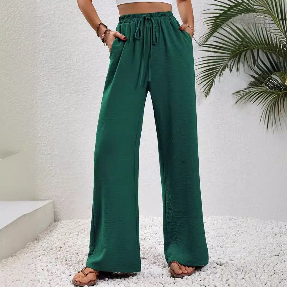 Damen elegante weite Hose aus leichtem Baumwollgemisch mit Gummizug WW