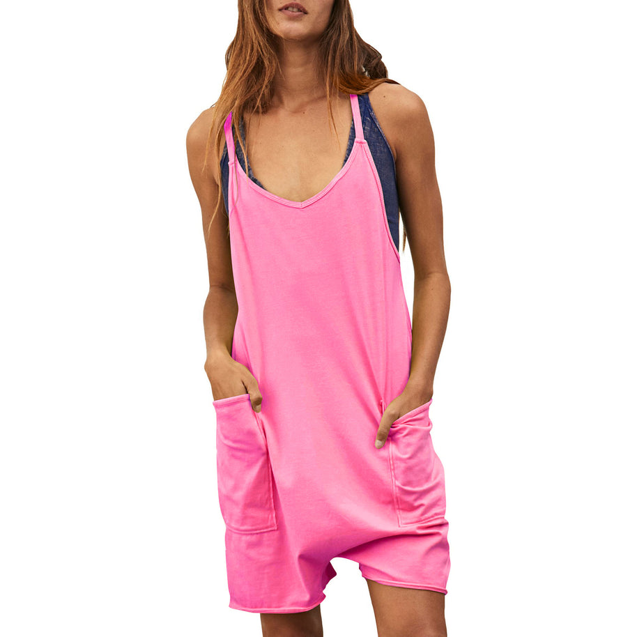Damen komfortabler Overall mit tiefem Ausschnitt und praktischen Taschen WW