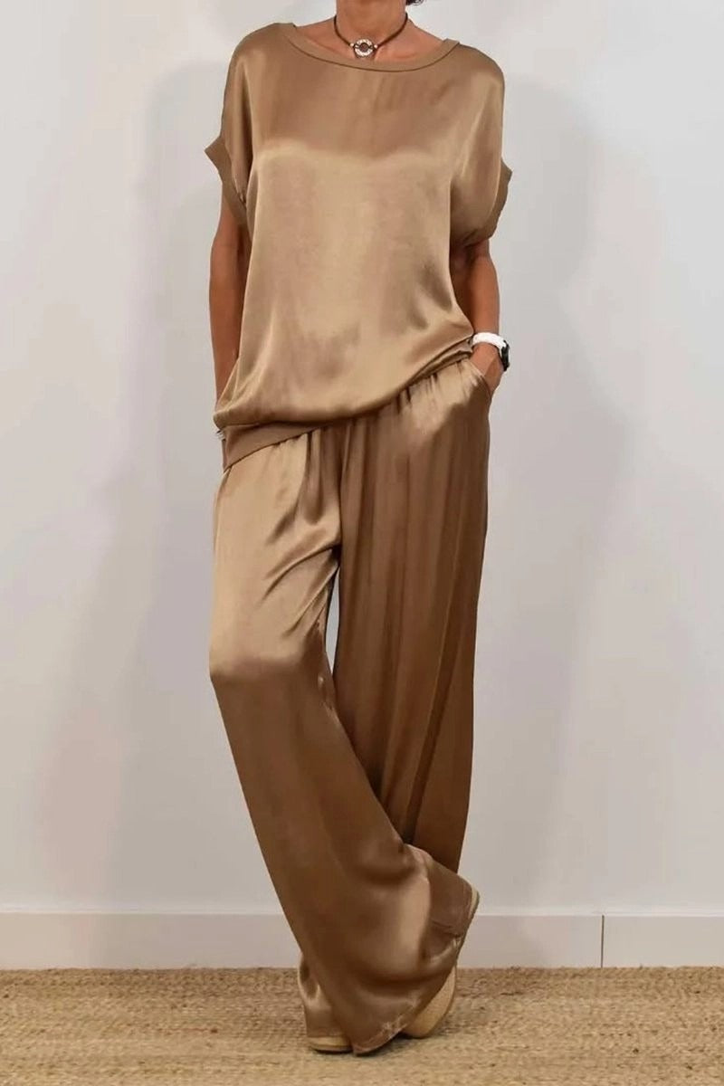 Damen elegantes Lounge-Set mit fließendem Schnitt und elastischem Bund WW