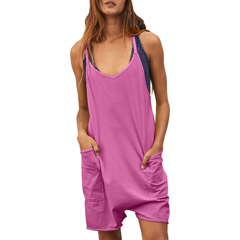 Damen komfortabler Overall mit tiefem Ausschnitt und praktischen Taschen WW