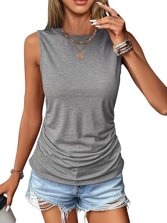 Damen ärmelloses Shirt mit modischem Raffungseffekt und hochwertigem Stoff WW