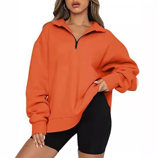 Damen Sportlicher Sweater mit Halbreißverschluss und oversized Passform WW