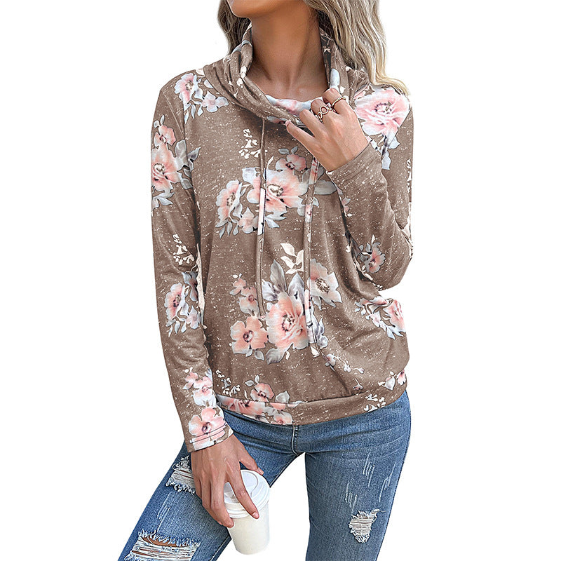 Damen Bluse mit floralem Design und modernem Hoody-Ausschnitt WW