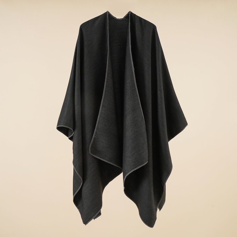 Damen Eleganter Wickelp Poncho aus weichem Wollmix WW