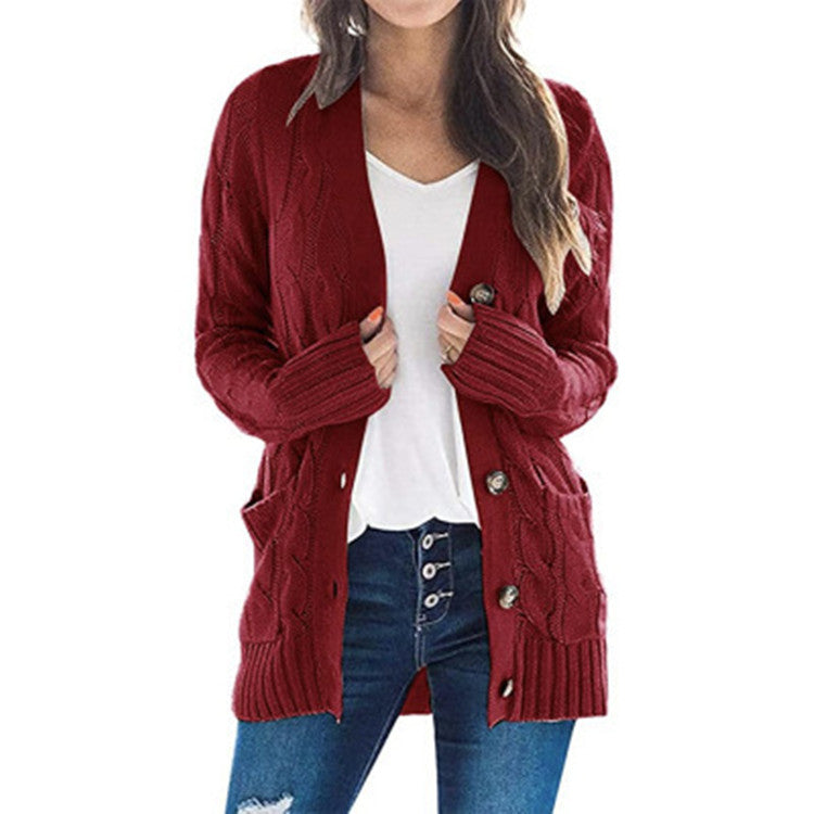Damen Strickjacke mit grobem Zopfdesign und praktischen Taschen WW