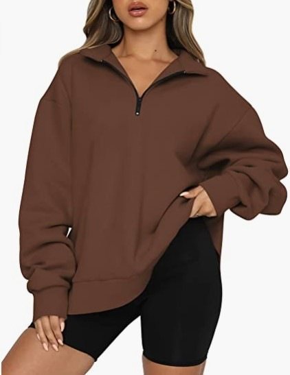 Damen Sportlicher Sweater mit Halbreißverschluss und oversized Passform WW