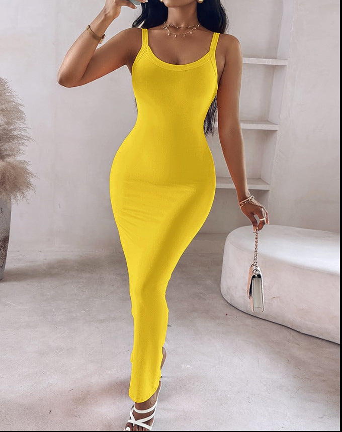 Damen figurbetontes Maxikleid mit schmalen Trägern und raffiniertem Schnitt WW