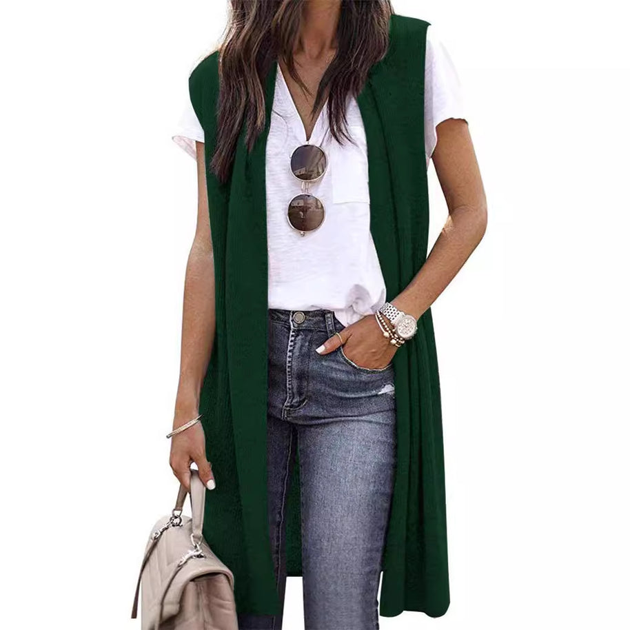 Damen offene Strickjacke mit lässigem Schnitt und langen Seitenpartien WW