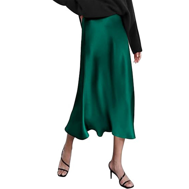 Damen eleganter Midi-Rock aus satinierter Viskose mit fließendem Fall WW