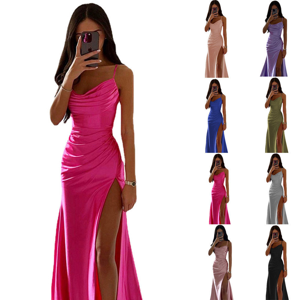 Damen elegantes Maxikleid mit asymmetrischem Schnitt und raffinierten Raffungselementen WW