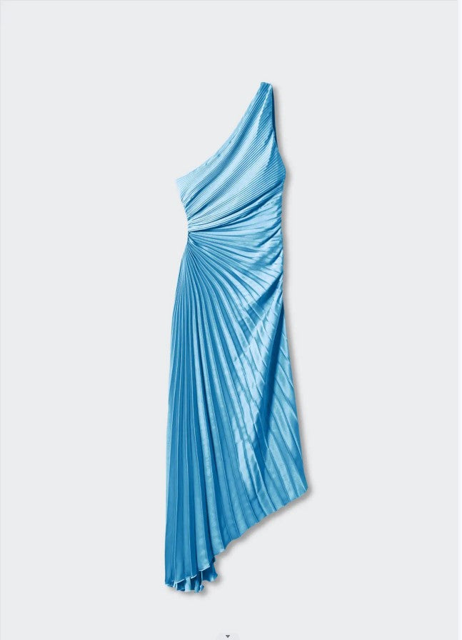 WW | One Shoulder Plissee Midi Kleid