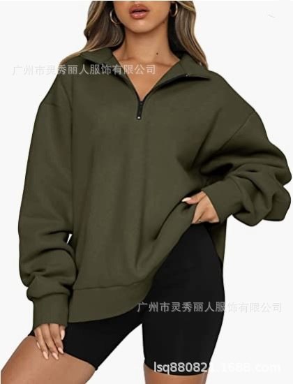 Damen Sportlicher Sweater mit Halbreißverschluss und oversized Passform WW