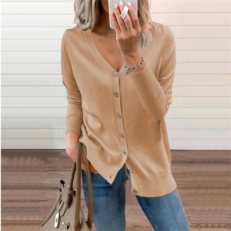 Damen Strickjacke mit modernen Knopfdetails und tiefem V-Ausschnitt WW