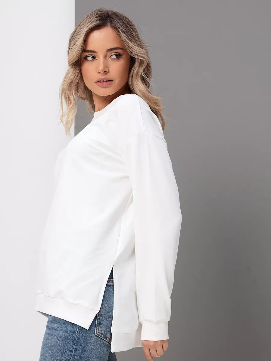 Damen bequemer Sweatshirt mit seitlichen Schlitzen WW