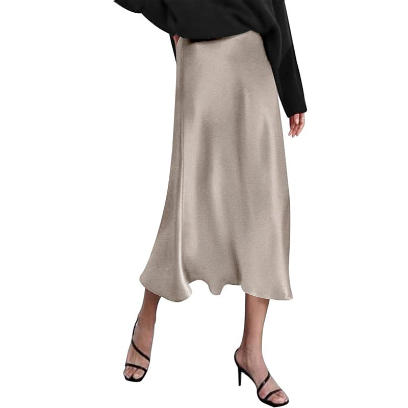 Damen eleganter Midi-Rock aus satinierter Viskose mit fließendem Fall WW