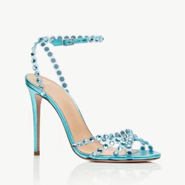 Damen atemberaubende High-Heel Knöchelriemen Sandalen mit dekorativen Perlenakzenten WW
