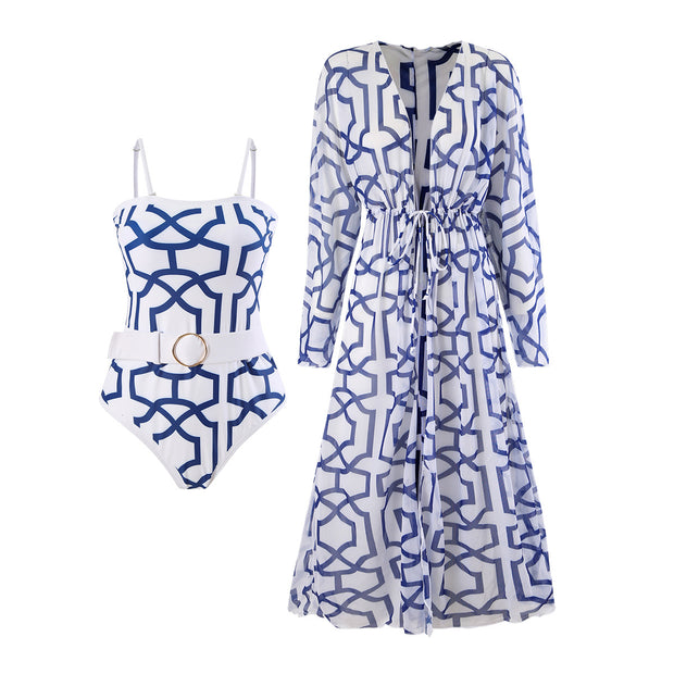 Damen Badeanzug mit elegantem Kimono und raffiniertem Gürtel WW