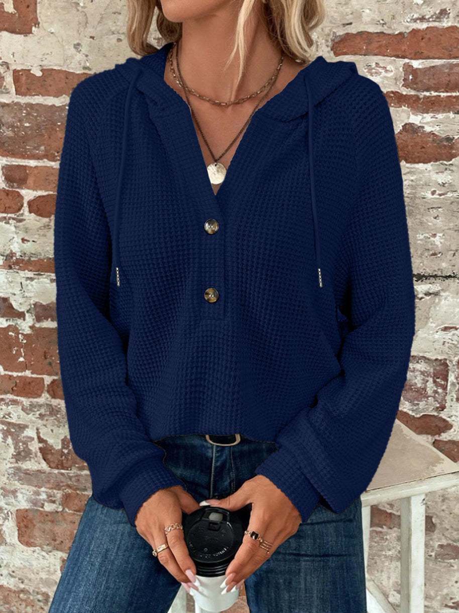 Damen cropped Kapuzenpullover mit strukturiertem Stoff und dekorativen Knöpfen WW