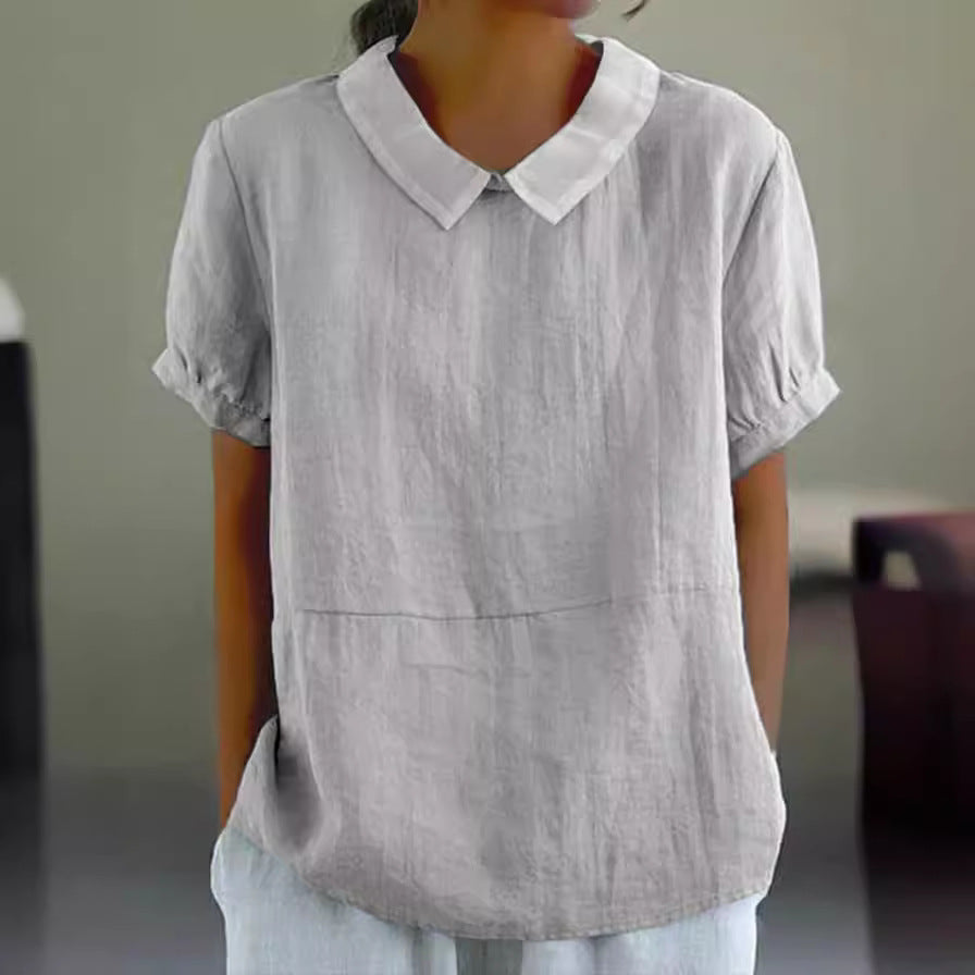 Damen Bio-Leinen Bluse mit Kragen WW