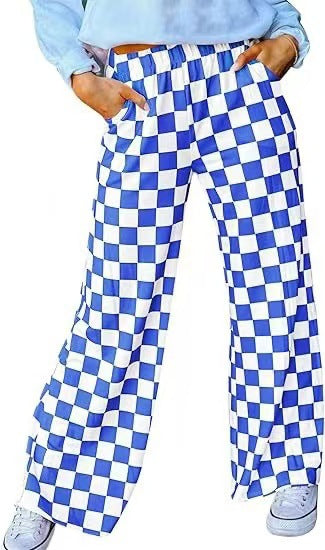 Damen Karierte Palazzo-Hose mit elastischem Bund und praktischen Seitentaschen WW