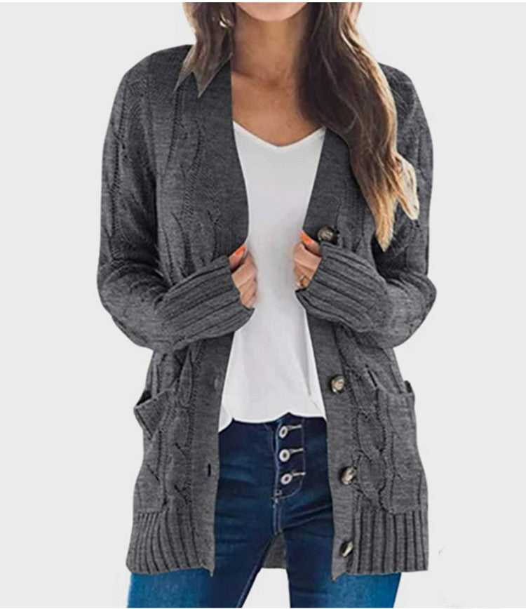 Damen Strickjacke mit grobem Zopfdesign und praktischen Taschen WW