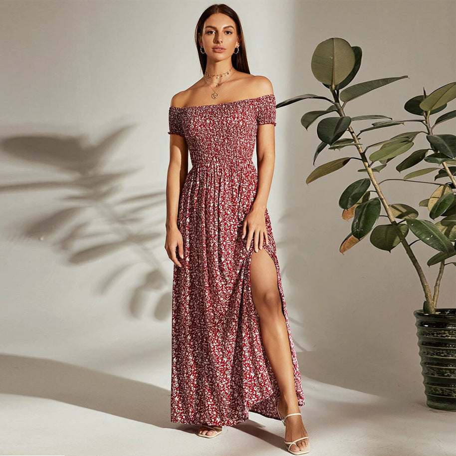 WW | Blumen Lange Maxi Ausgestellte Strapless Kleid