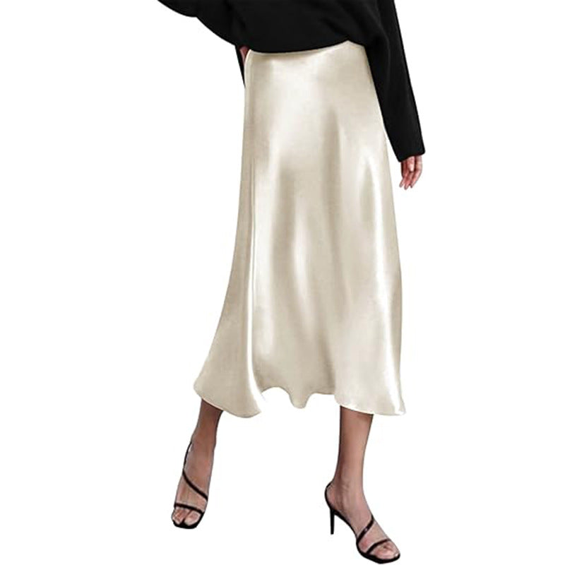Damen eleganter Midi-Rock aus satinierter Viskose mit fließendem Fall WW