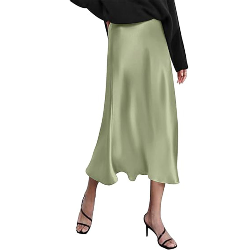 Damen eleganter Midi-Rock aus satinierter Viskose mit fließendem Fall WW