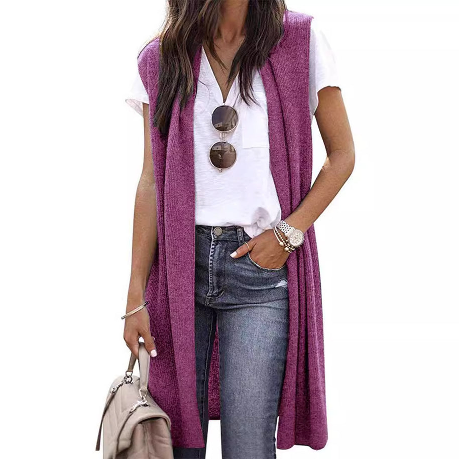 Damen offene Strickjacke mit lässigem Schnitt und langen Seitenpartien WW