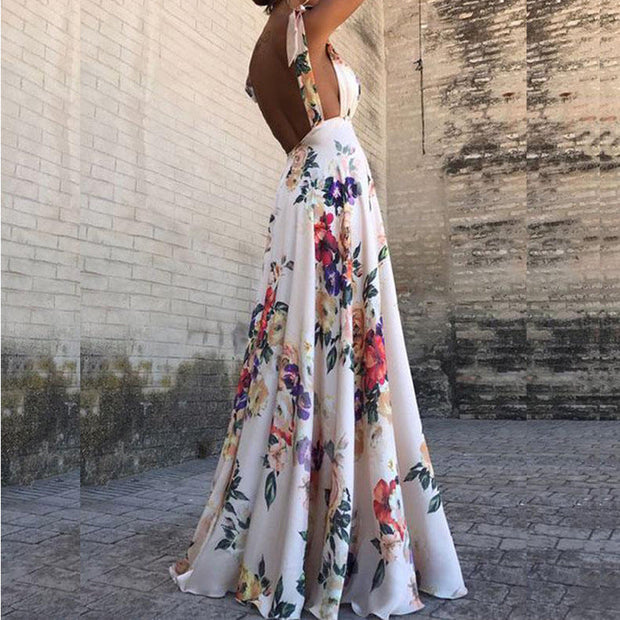 WW | Bedrucktes Langarmloses Spaghettiträgerkleid mit großem Saum